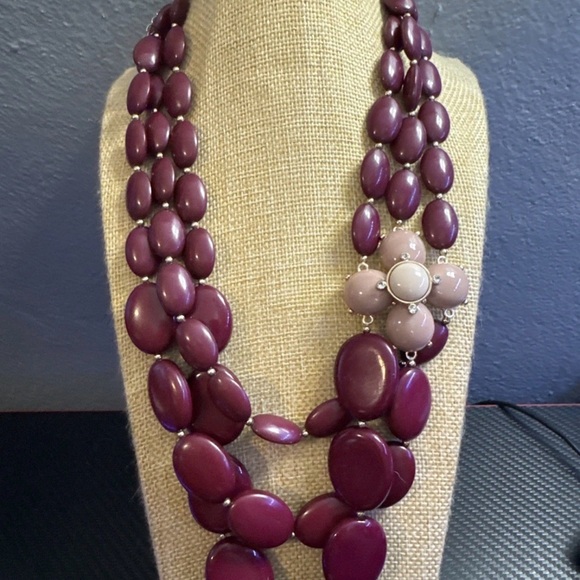 Jewelry - Purple Oval Chunky Bead Pink White Flower Rhinestone Cocktail Statement Fashion